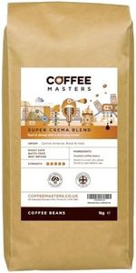 Coffee Masters Super Crema Espresso Coffee Beans 1kg - Intensely Strong Dark Roasted Blend of Arabica and Robusta Whole Coffee Beans - Ideal for Espresso Machines