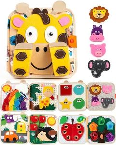 LADFAR Montessori Busy Book for Toddlers, 8-Page Sensory Activity Book for Fine Motor Skills & Basic Dress Learning, Portable Travel Toy for Preschool Kids, Birthday Gift for Boys and Girls (Giraffe)