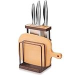 Knife Block Holder Cutting Board Organizer Holder, Pot Lid Rack Drying Rack with Draining Tray, Kitchen Countertop Knife Scissors Storage