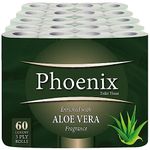 Phoenix Soft Aloe Vera Fragranced Luxury Toilet Rolls Bulk Buy - Quilted White 3 Ply Toilet Paper (60 Pack)