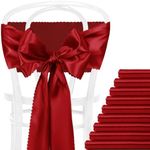 Eychei 12 Pcs Red Satin Chair Sashes Bows, 7x108 inch Chair Bow Ties Back Silky Dining Chair Sashes Satin Chair Ribbon for Wedding, Party, Banquet, Restaurant, Hotel Event, Chair Cover Decorations