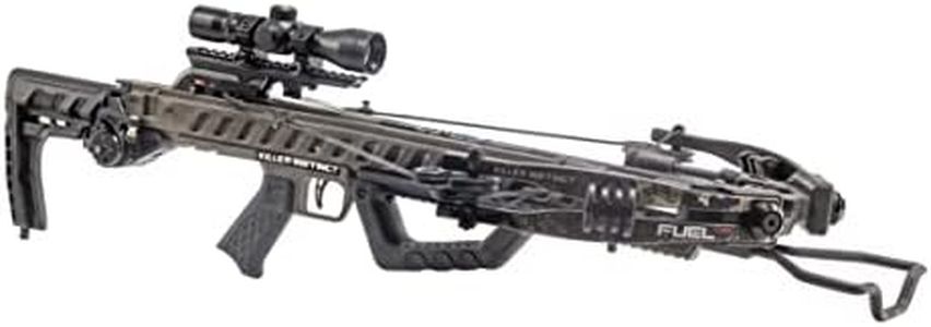 Killer Instinct Fuel 415 Crossbow Package. The Fuel 415 Pro Package is Equipped with a Lumix Scope, 3 Hypr Lite Bolts, Quiver, with an Integrated RDC Crank Allowing for Fast and Easy Reloads.