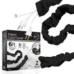 Cordinate, Black, Fabric Cord Cover 2 Pack, 6 ft, Hides, Lamps, Light Fixtures, and Desks, Cable Management, Easy Installation, 48658