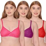 Komli - Medium Padded Printed Bra - Cotton Rich Fabric - Full Coverage, Multiway Straps, Wirefree, Seamless T-Shirt Bra (K-5501-DPK-RD-MG-3PC-34B)