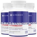 Nutrawave Fast-Acting D Mannose with Cranberry Pills for UTI Treatment, Bladder and Urinary Tract Support, 1000mg per Serving, Cranberry Supplement, Dandelion Extract, & Hibiscus Powder, 360 Capsules - 180 servings