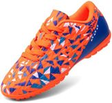 DREAM PAIRS Boys Girls Turf Indoor Soccer Shoes Lace Up Cleats for Little/Big Kid,Size 13 Little Kid,Orange/Blue,SDSO223K