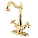 Kingston Brass KS1492AX Heritage Vessel Sink Faucet Without Pop-Up Rod with 4-Inch Plate, Polished Brass