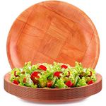 Thyle 12 Pieces Round Wooden Plates Set 10 Inch Rustic Woven Pattern Wood Appetizer Plates Reusable Unbreakable Wood Serving Plates for Dinner Party Snack Sandwich Dish Finger Food Plate, Wood Color