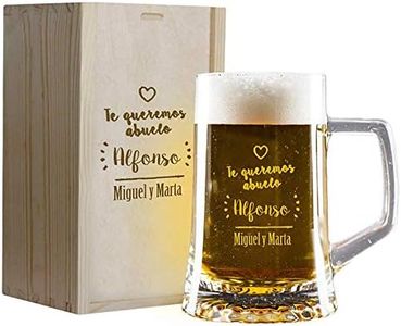 CALLE DEL REGALO Jarras de cerveza personalizadas para regalar (Jarra de Cerveza ‘te Queremos’ grabada con tu destinatario, su Nombre y el vuestro en Caja de Madera también grabada)