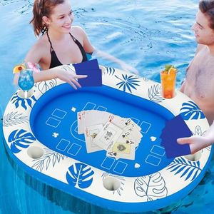 Extra Large Floating Games Table with Waterproof Playing Cards, Inflatable Pool Bar for Adults, Pool Accessories Hot Tub Tray Inflatable Food Drink Holder for Summer Party Indoor Outdoor Beach Pool