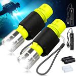 NAKCNM Diving Flashlight with Rechargeable Power, Scuba Dive Light Super Bright, Underwater Flashlights IPX8 Waterproof 3 Modes Dive Torch for Outdoor Diving Emergency(2 Pack)