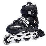 JIMEE Inline Skates with PU Flashing Wheel Aluminum Body in-Line Skates,LED Flash Light with Adjustable Length Kids Skating Shoes Multicolor (Black)