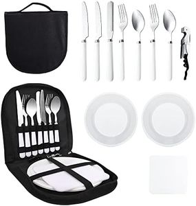 CEWROM Set di Posate da Campeggio per Esterni, Stoviglie da Campeggio per 2 Persone Set Pentole Kit Forchetta Coltello Cucchiaio Portatile con Custodia Cerniera per il Campeggio Escursionistico(Nero)