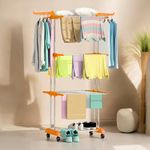 Benesta Cloth Stand for Drying Clothes Foldable | Stainless Steel 3-Tier Foldable Clothes Rack Hanger | Garment Laundry Racks for Indoor/Outdoor/Balcony - (3 Tier, Orange)