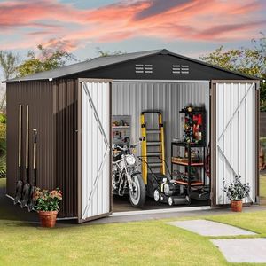 DWVO 10x8 FT Outdoor Storage Shed - Spacious Garden Tool Shed with Lockable Door - Durable Metal Yard Shed for Garden, Patio, and Backyard (Brown)