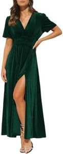 Maxigerui Women's Velvet Maxi Dress Formal Dresses for Wedding Guest Dress Dark Green L