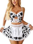 Avidlove Sexy Lingerie for Women Cosplay Lingerie Set Contrast Lace Maid Costume Set(5pack), Cow Print, Medium