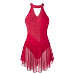 iEFiEL Women Adult Gymnastics Leotard Skirted Figure Ice Skating Dress Roller Skating Costume Red L