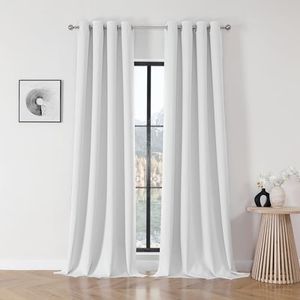 Joydeco Blackout Curtains 108 Inch Length 2 Panels Set, Thermal Insulated Long Curtains& Drapes 2 Burg, Room Darkening Grommet Curtains for Bedroom Living Room Window(Greyish White, W52 x L108 Inch)