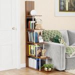 Lukzer 5-Tier L-Shaped Multipurpose Book Shelf | Unique Step Pattern in Stylish Engineered Wood for Home Library, Office, Bedroom & Living Room | Elegant Display Unit (MRM-015/Oak Brown/160x80x24cm)