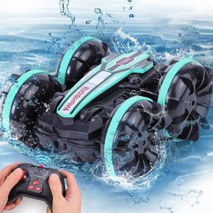 Remote Control Car Amphibious RC Cars for Kids 2.4Ghz Double Sided 360°Rotating 4WD Stunt RC Car Toy Waterproof Boat Off Road RC Race Toy Cars for Boys and Girls (Blue)