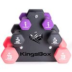 KingsBox Neoprene Dumbbells Workout Set, 3 Different Weights, Rack Included, Training, Home and Gym