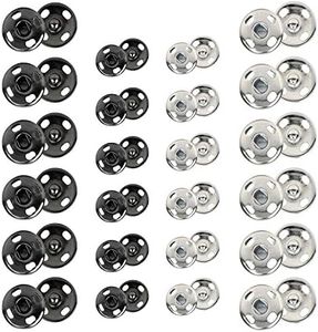 Kenkio 120 Sets Sew-on Snap Buttons Metal Snaps Fasteners Press Studs Buttons for Sewing 8 mm and 10 mmblack and Silver