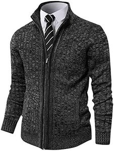 Pioneer Camp Men's Cardigan Sweaters Full Zip Up Stand Collar Slim Fit Casual Knitted Sweater with 2 Front Pockets（Charcoal Heather，L）