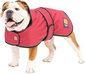 Ginger Ted Waterproof Bulldog Frenchie Dog Coat size 20"/51cm Cherry Red - for medium to large barrel chested dogs, warm fleecy lining, reflective piping, quick fastening, jacket raincoat style