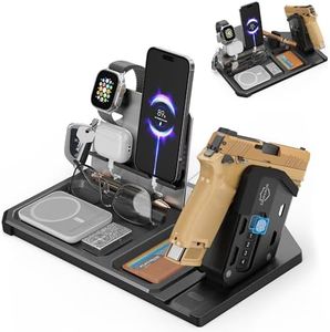 ONNAIS Tactical Gear EDC Stand - Detachable One-Hand Quick-Access Biometric Gun Trigger Lock, All-in-One Desk & Nightstand Organizer with Phone Stand, Gun Accessories & Birthday Gifts for Men