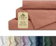 Linen Home Washed Cotton Percale Queen Sheet Set, Tera Clay, Deep Pocket, 4 Pieces Bed Sheets - 1 Flat Sheet, 1 Fitted Sheet & 2 Envelope Closure Pillowcases, Cool and Comfortable Bed Linen