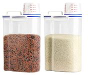 THREE65DAYS 2 Kg Rice Airtight Dry Food Storage Containers,Bpa Free Plastic Storage Bin Dispenser With Pourable Spout,Measuring Cup For Cereal,Lentils,Flour&Baking Supplies - Set Of 2,Transparent