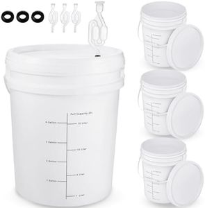 Ziliny 4 Pcs White Fermentation Bucket with Twin Bubble Airlock Grommets Lid Brewing Wine Fermenter Fermentation Kit for Home Beer Wine Mead Other Fermented Beverage(6.5 Gallon)