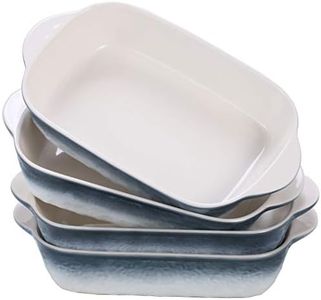 Hoxierence 20oz Small Ceramic Baking Dishes, 7.5L x 5.4W Inch Stone Embossed Pattern Bakeware with Double Handles, Individual Rectangular Baker for Lasagna, Casserole - Set of 4 (Gray)