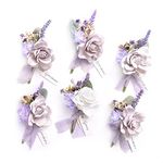 Ling's Moment Boutonniere for Men, 6pcs Groom Groomsmen Boutonniere, Artificial Flowers for Wedding Decor/Prom/Homecoming, etc.Purple Lilac Lavender