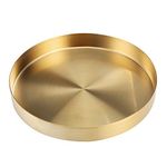 Nlmayt Gold Round Tray Decorative Stainless Steel Serving Tray Metal Organizer Plate for Makeup, Jewelry, Tea, Coffee, Drinks, Toiletries, Kitchen Tableware