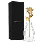 Forever Rose Bloom Box Bundle - a Genuine, One of a Kind, Real Rose Hand Dipped in Gold with Beautiful Phantom Vase and Blooming Box