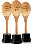 3 Pieces Golden Spoon Award Trophies Set Chili Cook Off Wood Spoon Prizes Wooden Laser Engraved Wooden Spoon with Wooden Trophy Base Cooking Baking Gifts for Bake Off Chili Competition (Small)