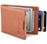 RFID Blocking Bifold Slim Genuine Leather Minimalist Front Pocket Wallets for Men Money Clip (Dark Caramel 3.0)
