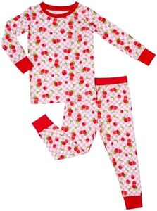 LollyBanks Toddler Pajamas, Long Sleeve Toddler Sleepers for Girls, Lightweight 95% Viscose and 5% Spandex, Snug Fit Two-Piece Pajama Set, Stretchy and Breathable Baby Pajamas 2T (Cherry Print)