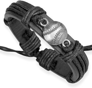 Soul Statement Black Baseball Leather Wrap Bracelets for Men or Teens Baseball Team Sports Gifts (Black Baseball)