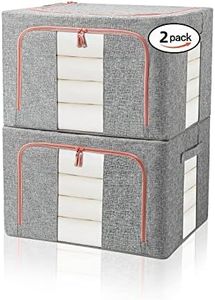 FUSACONY Scatole Per Vestiti, Scatole Armadio con Supporto in Acciaio, con Finestre Trasparenti e Maniglie Rinforzate, per Trapunte,Coperte,Biancheria da Letto,Grigio,2 Per Confezione (100L)