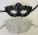 Luxury Women's Lace Masquerade Prom Halloween Carnival Mask Ball (Black and Silver 2 Pack)