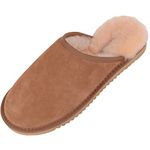 Genuine Unisex Mule Extra Thick Sheepskin Slip on Slippers Hard Man Made Sole. Chestnut Brown. Size 9