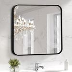 ABOUT SPACE 4mm Heavy Glass HD Mirror 24 Inch Shatter Proof and Explosion Film Proof Square Mirror for Wall-Classic Matt Black Finish Aluminum Frame Mirror for Bathroom,Bedroom, Vanity, Foyer(60x60cm)