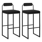 WOLTU Set of 2 Bar Stools with Footrest, Breakfast Stools with Backrest, Modern Design, Velvet and Metal Upholstered Kitchen Stools, Black BH343sz-2