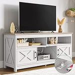 YITAHOME Farmhouse TV Stand for 65 inch with Power Outlet, Mid Century Modern Wood TV Table Media Console with Storage Cabinet and Open Shelves for Living Room, Bedroom, Grey White/Grey Wash