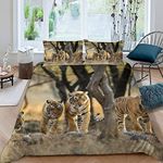 SUBIKA Bedding Set 155x220 Tiger Duvet Cover Set with Zipper Closure Double 3D Printed Children Colorful Soft Microfiber Animals Nature Quilt Cover with 2 Pillowcases Easy Care