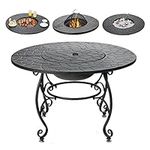 Giantex Fire Pit Table 4-in-1 Outdoor Dining Table, 36 Inch Multifunctional Metal Round Patio Table, Wood Burning Fire Pits with Cover, Grill Grate, Poker for Garden, Poolside, Backyard Fireplace