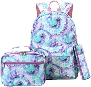 SIVENKE Juego de mochila escolar con bolsa de almuerzo, estuche para lápices, 3 bolsas para libros para escuela secundaria, Tie Dye-verde, Juego de mochila escolar